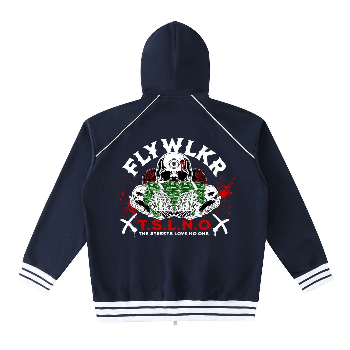 FLYWLKR "T.S.L.N.O" Striped Trim Zip-Up Hoodie