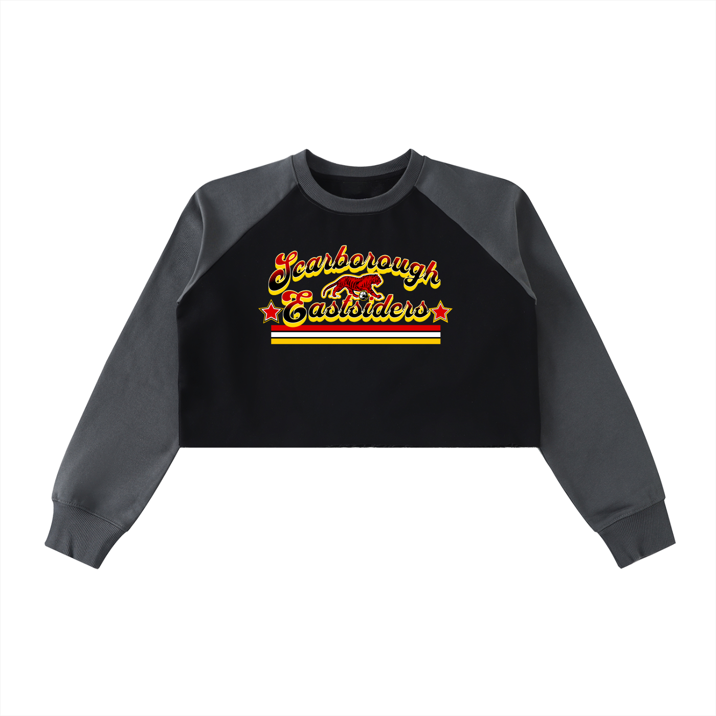 FLYWLKR X EASTSIDERS SC Raw-Hem Color-Block Raglan Crop Sweatshirt