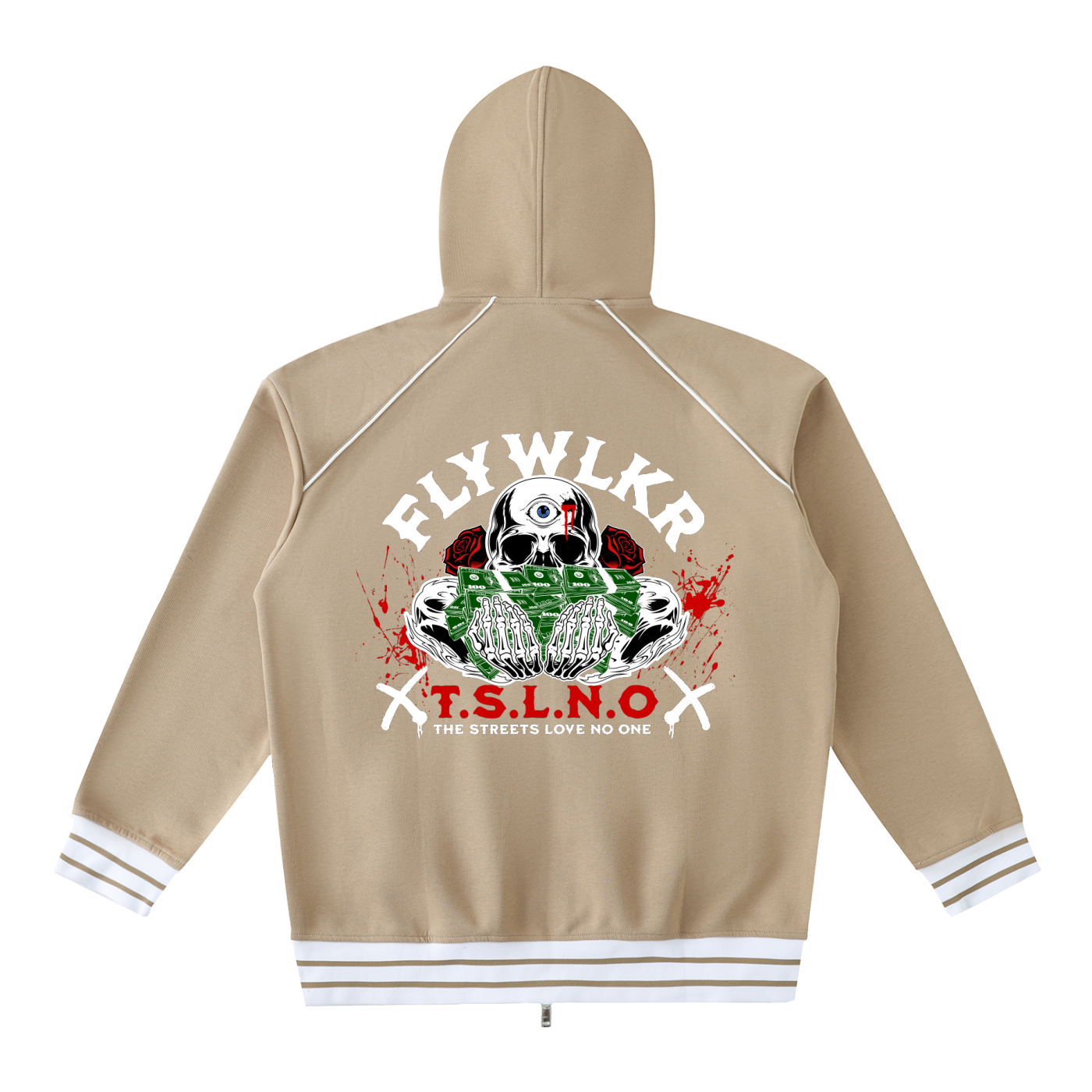 FLYWLKR "T.S.L.N.O" Striped Trim Zip-Up Hoodie