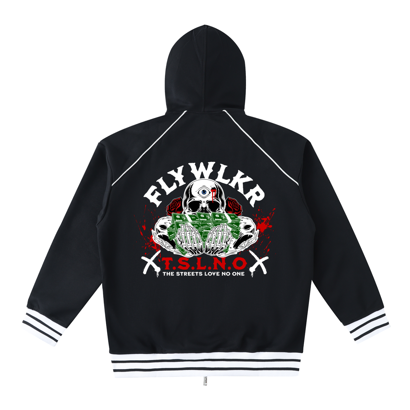 FLYWLKR "T.S.L.N.O" Striped Trim Zip-Up Hoodie