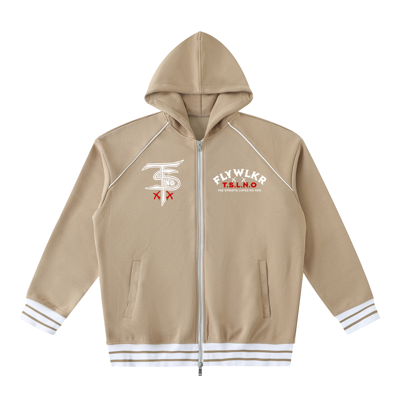 FLYWLKR "T.S.L.N.O" Striped Trim Zip-Up Hoodie