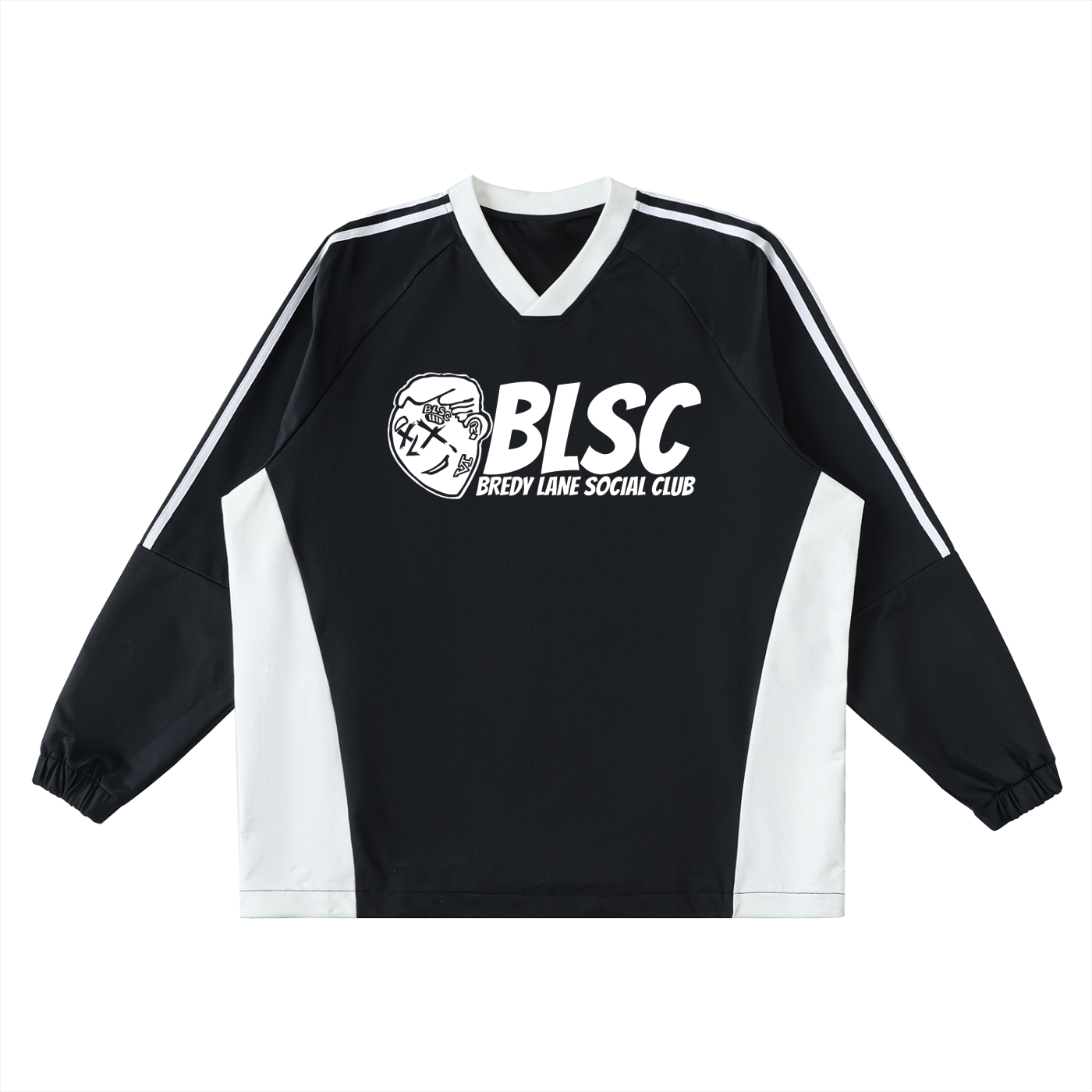 FLYWLKR "BREDY LANE SOCIAL CLUB" Color-Block V-Neck Long-Sleeve T-Shirt