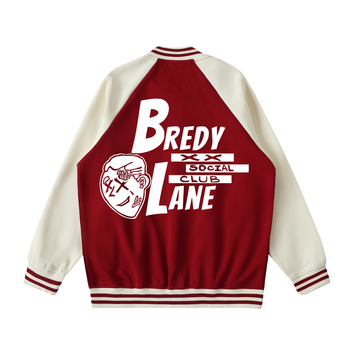 FLYWLKR "BREDY LANE SOCIAL CLUB" Two Tone Raglan Sleeve Varsity Jacket