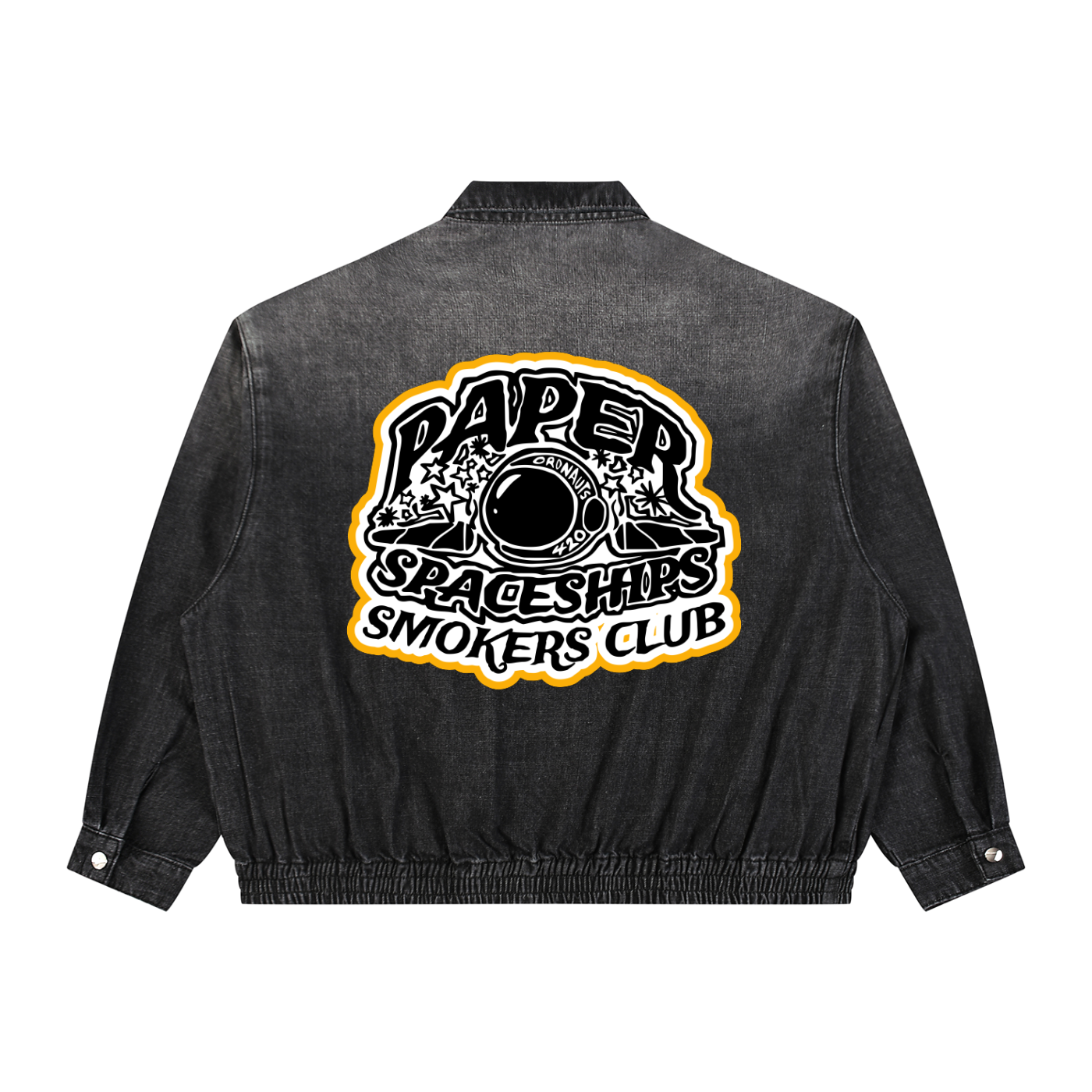 FLYWLKR "PAPER SPACESHIPS" Unisex Vintage Wash Full-Zip Denim Jacket