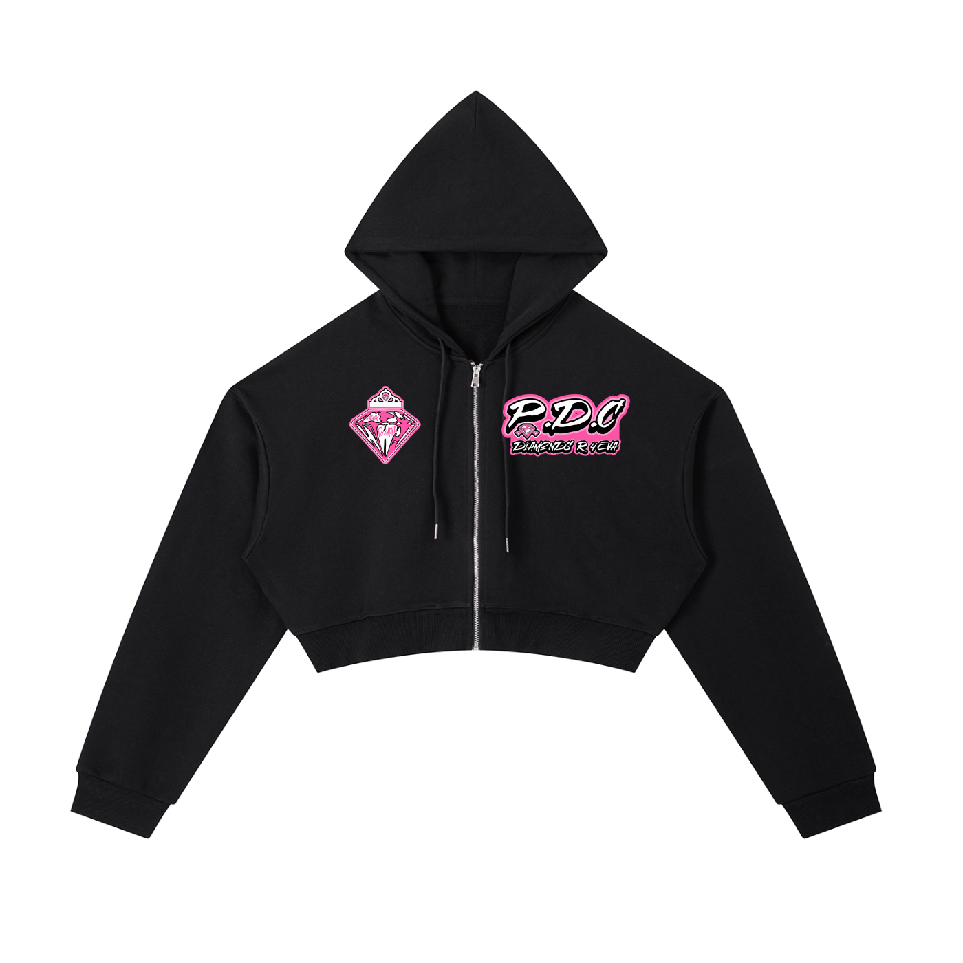 FLYWLKR ORIGINALS "PINK DIAMOND CLUB" Essential Cropped Zip-Up Hoodie