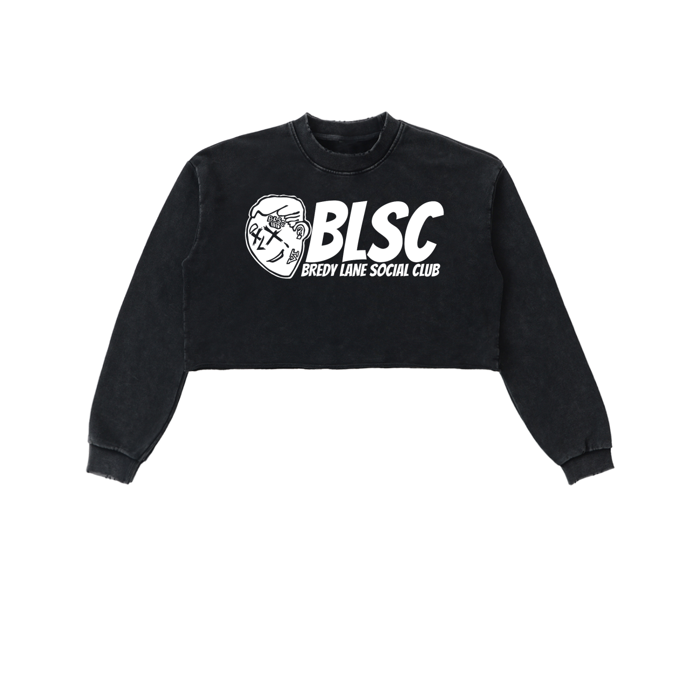 FLYWLKR "BREDY LANE SOCIAL CLUB" Snow Washed Raw Edge Cropped Sweatshirt