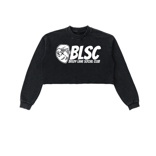 FLYWLKR "BREDY LANE SOCIAL CLUB" Snow Washed Raw Edge Cropped Sweatshirt