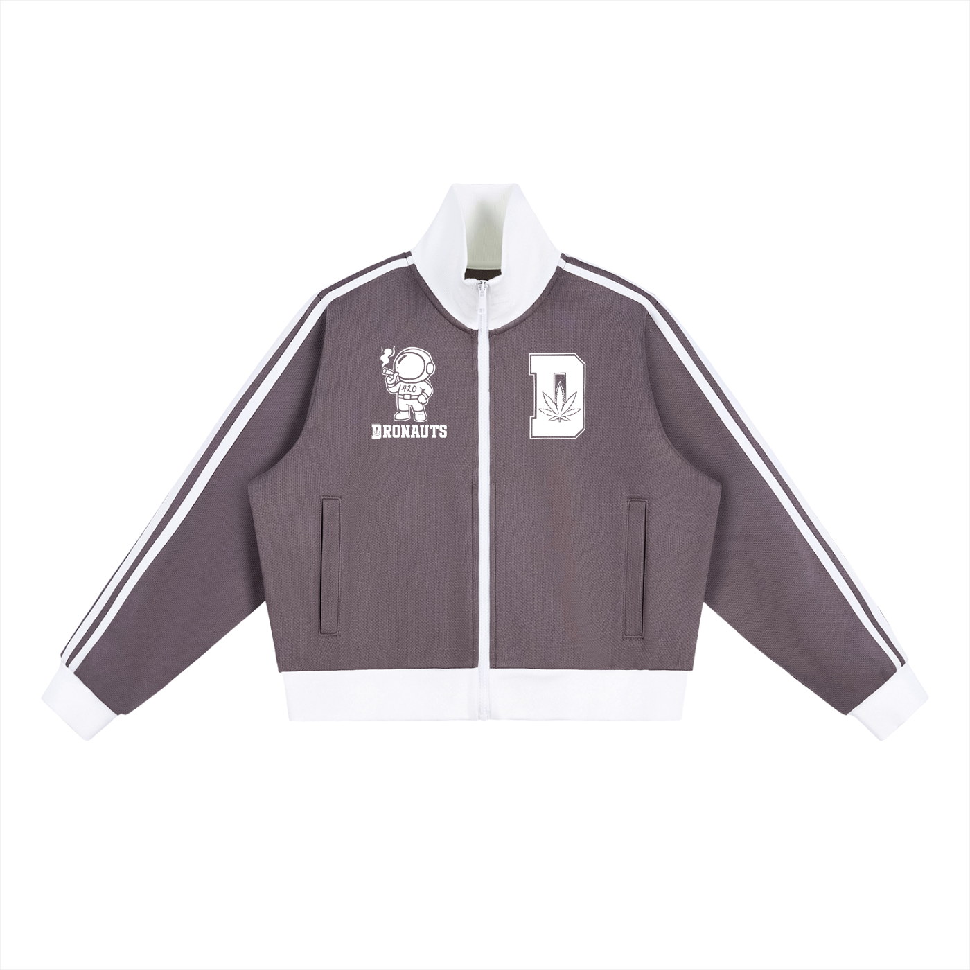 FLYWLKR "THE HIGH CLASS" Contrast Side Stripe Fleece Cropped Track Jacket