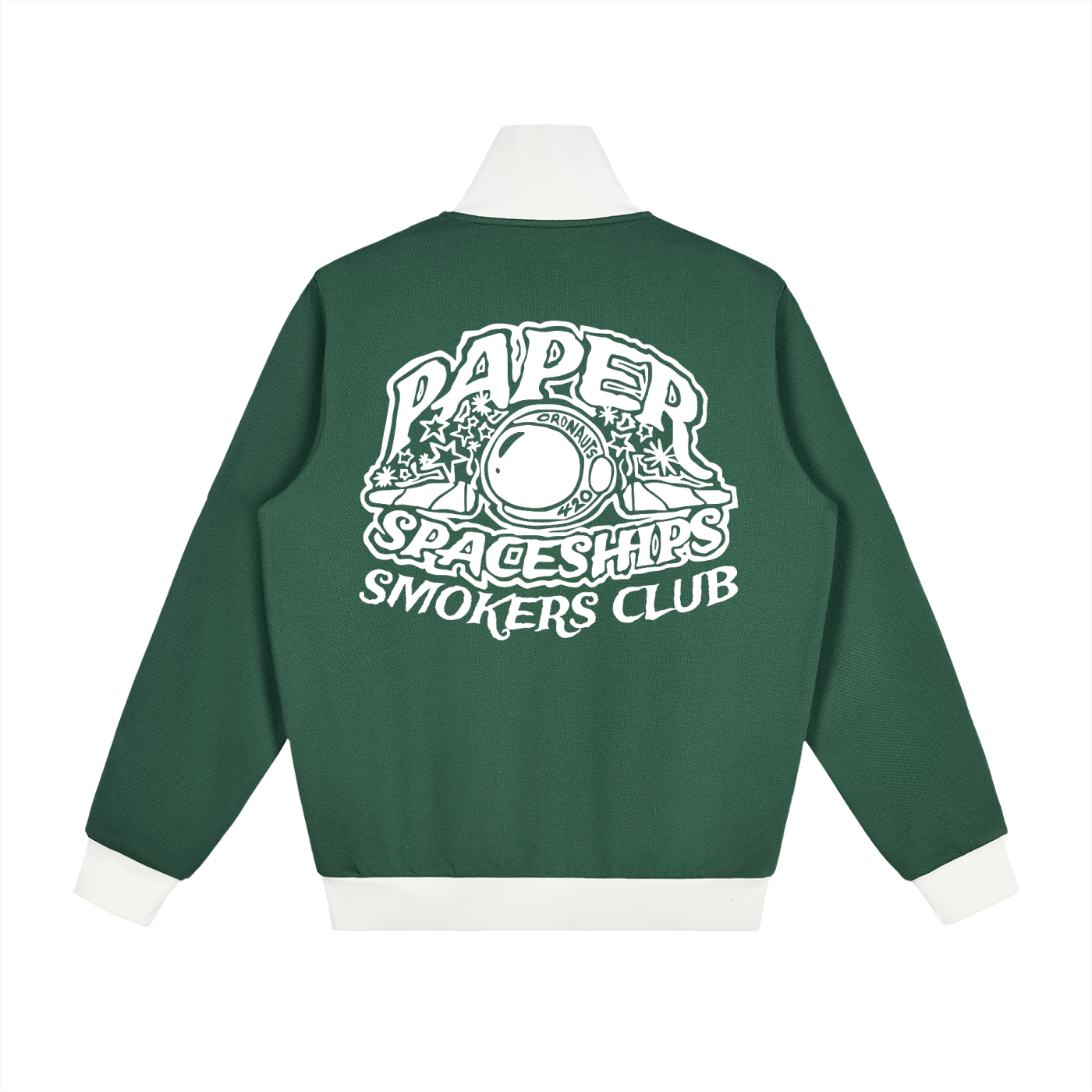 FLYWLKR "PAPER SPACESHIPS SMOKERS CLUB " Contrast Side Stripe Fleece Track Jacket