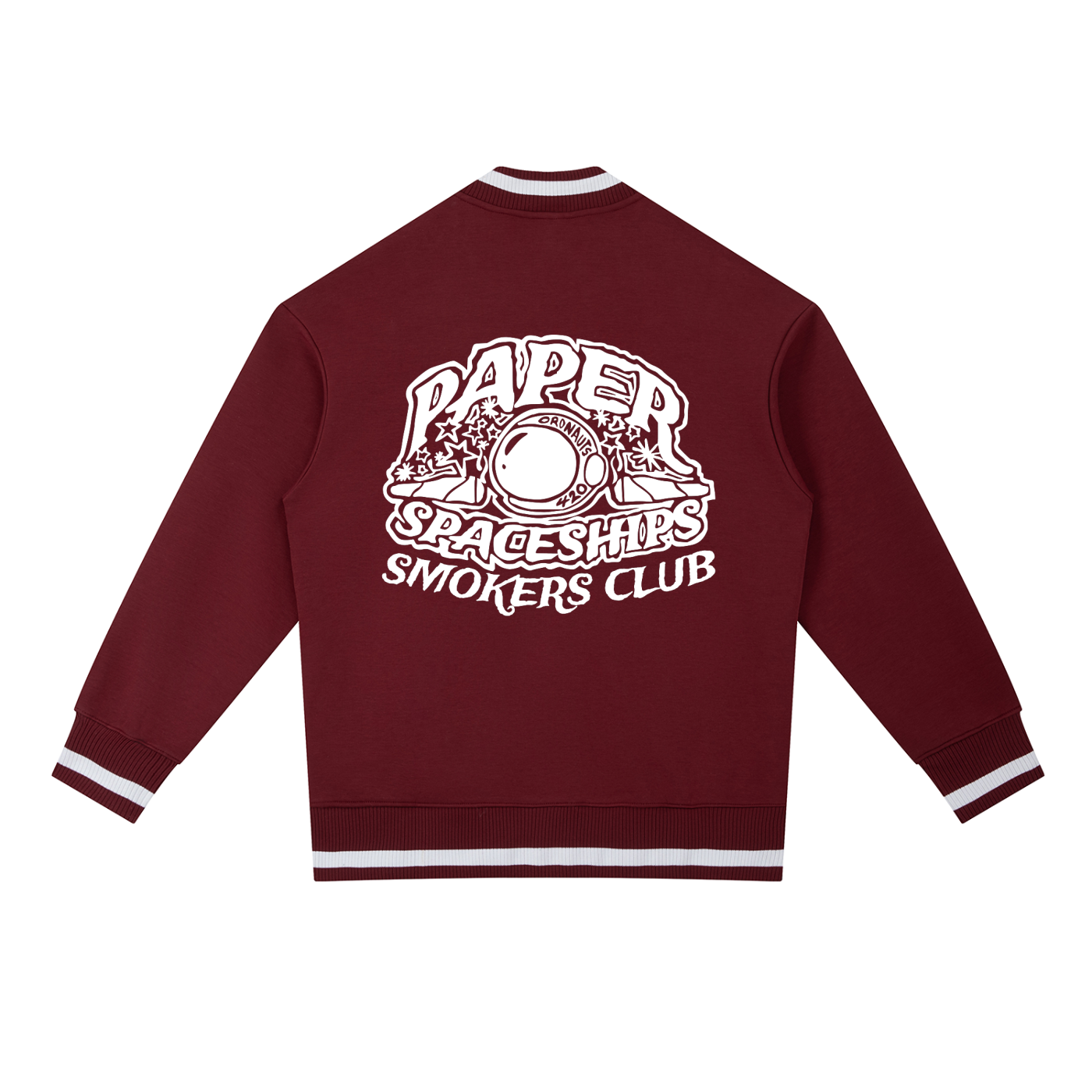 FLYWLKR "PAPER SPACESHIPS SMOKERS CLUB" Contrast Piping Zip Bomber Jacket