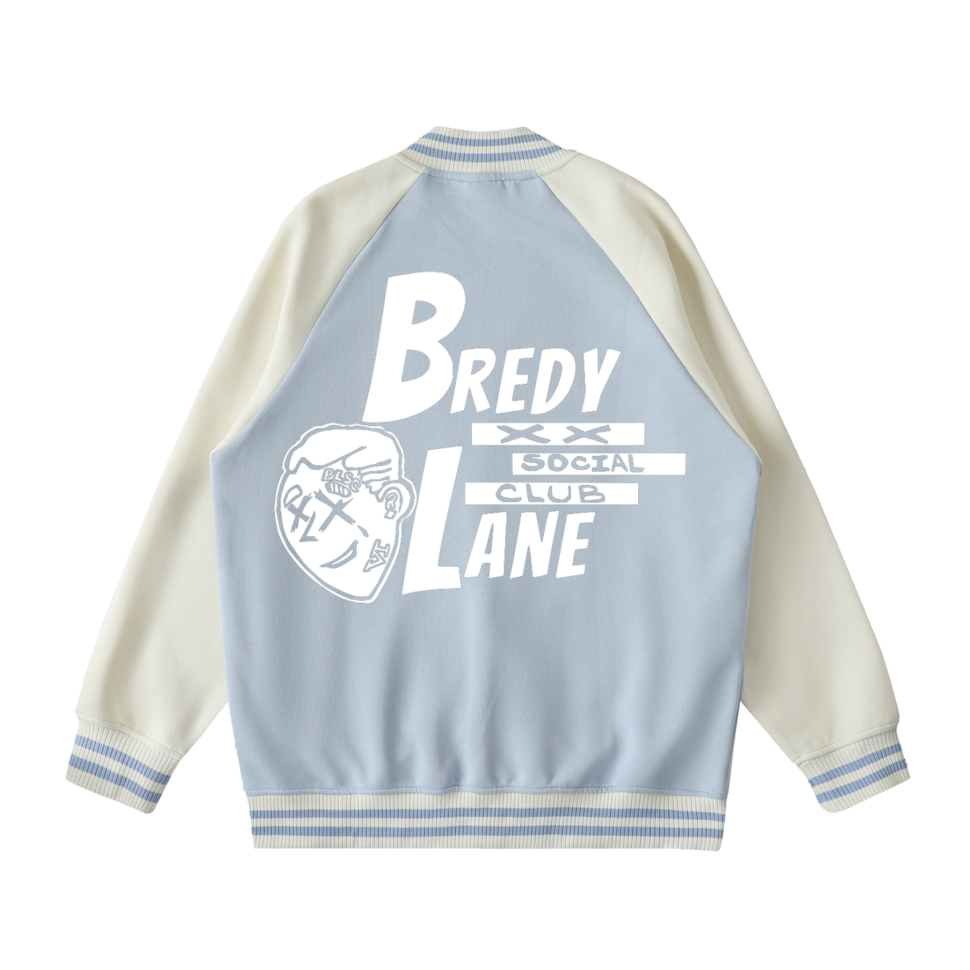 FLYWLKR "BREDY LANE SOCIAL CLUB" Two Tone Raglan Sleeve Varsity Jacket