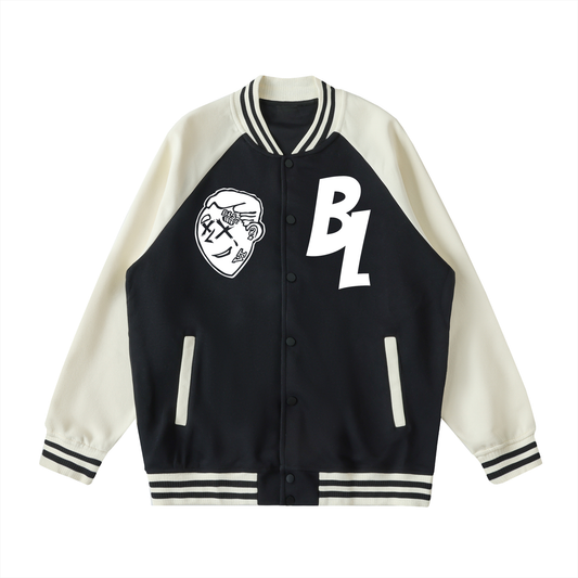 FLYWLKR "BREDY LANE SOCIAL CLUB" Two Tone Raglan Sleeve Varsity Jacket