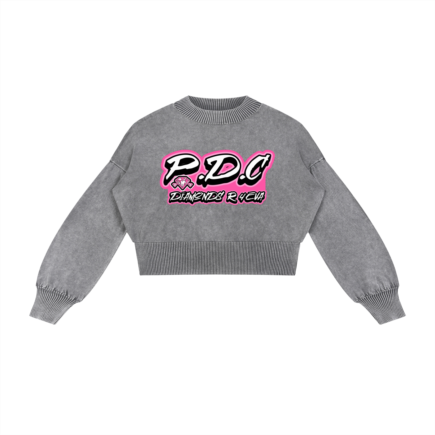 FLYWLKR ORIGINALS "PINK DIAMOND CLUB" Mineral Wash Balloon Sleeve Cropped Sweater