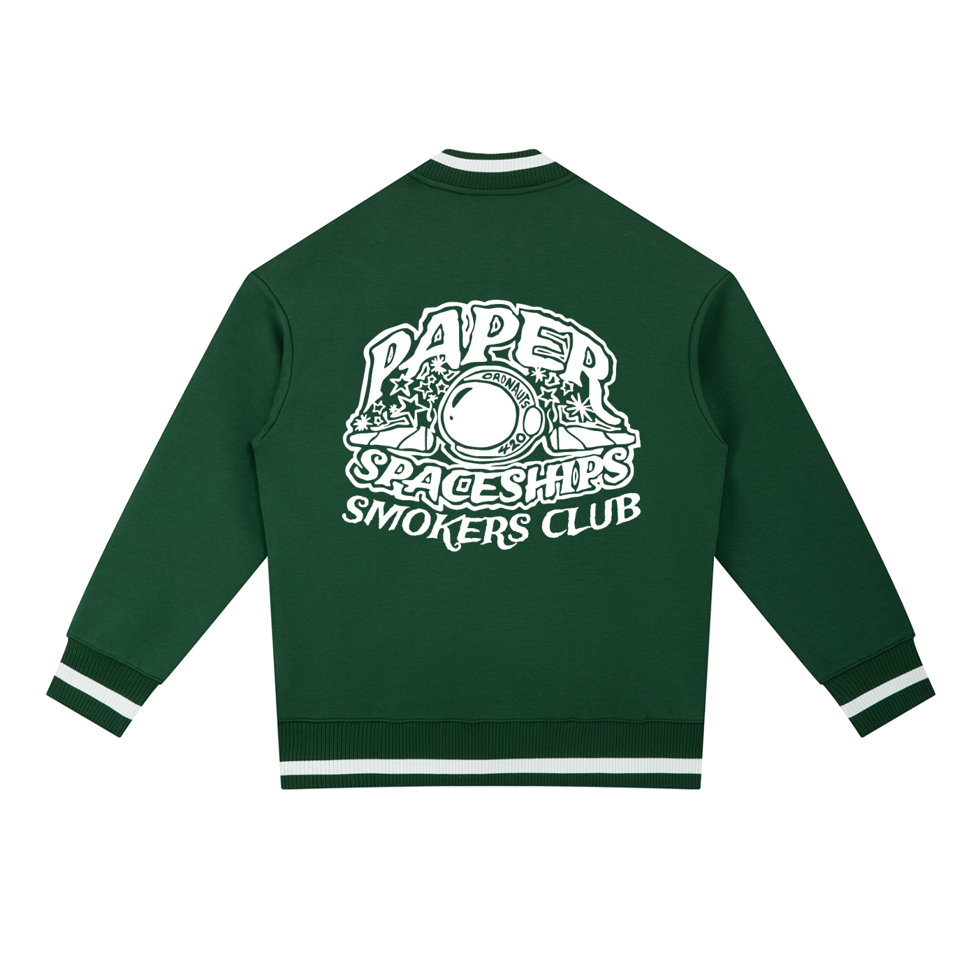 FLYWLKR "PAPER SPACESHIPS SMOKERS CLUB" Contrast Piping Zip Bomber Jacket