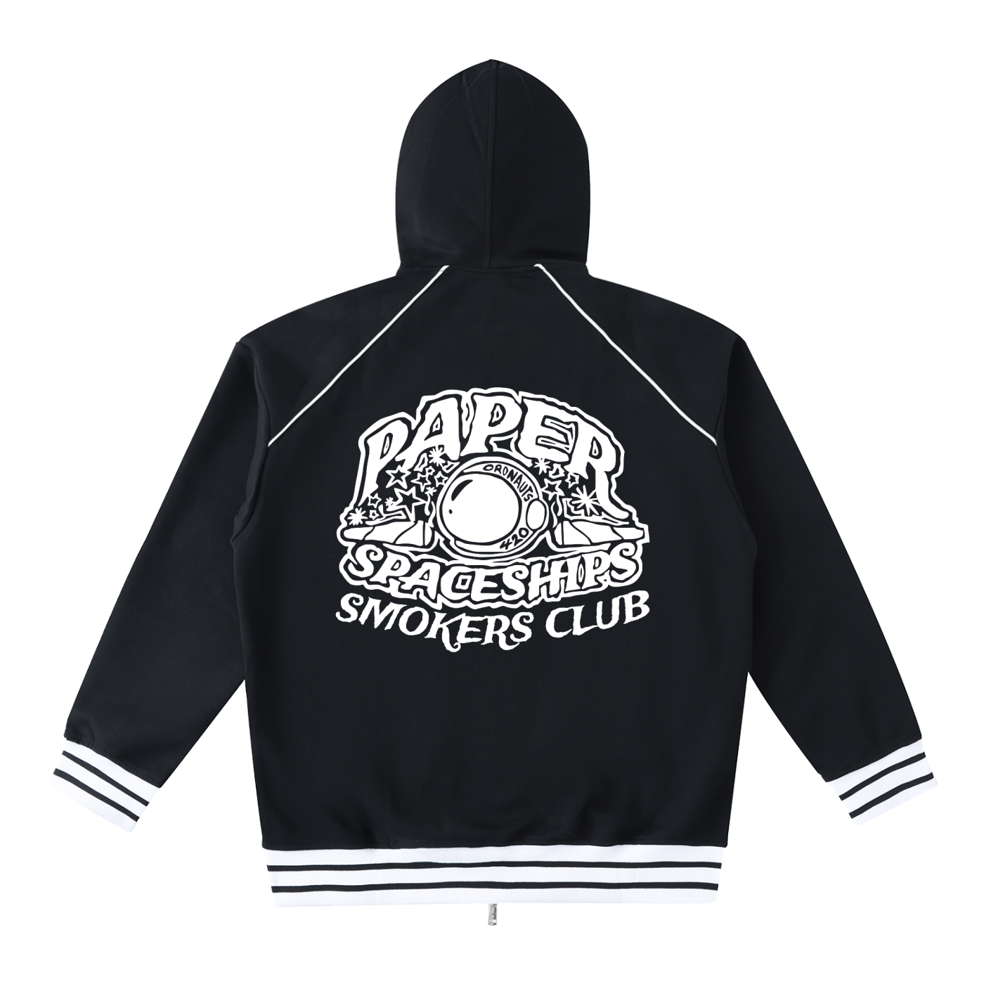 FLYWLKR "PAPER SPACESHIPS SMOKERS CLUB" Striped Trim Zip-Up Hoodie