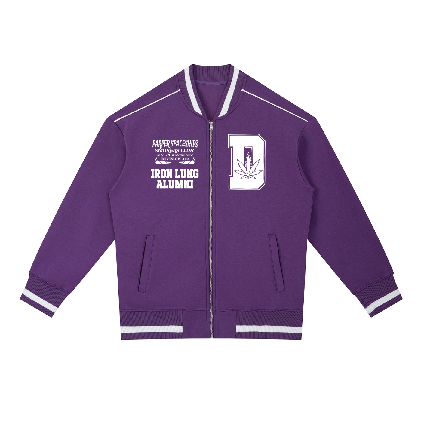 FLYWLKR "PAPER SPACESHIPS SMOKERS CLUB" Contrast Piping Zip Bomber Jacket