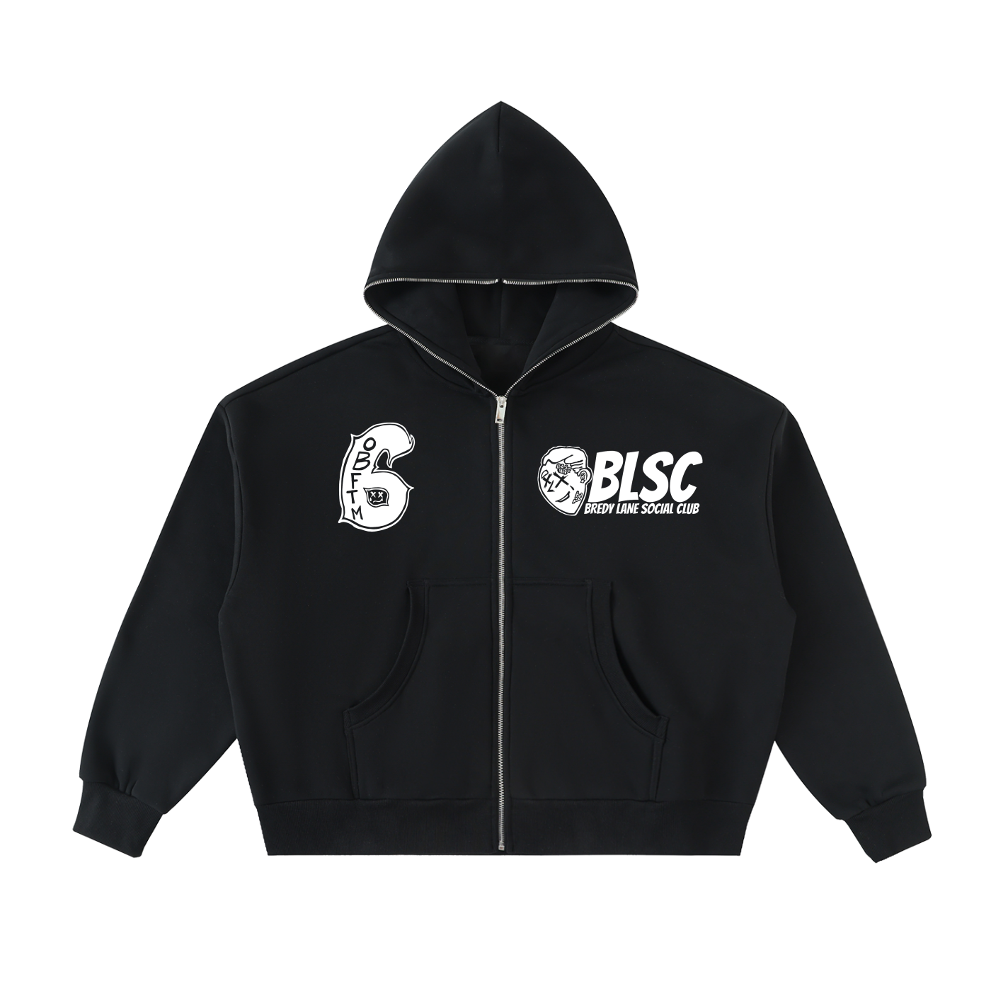 FLYWLKR "BREDY LANE SOCIAL CLUB" Fleeced Full-Zip Boxy Hoodie