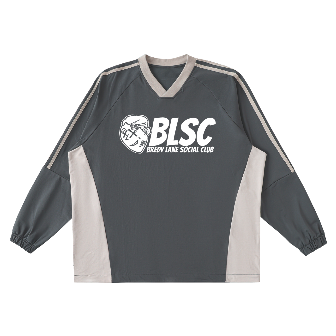 FLYWLKR "BREDY LANE SOCIAL CLUB" Color-Block V-Neck Long-Sleeve T-Shirt