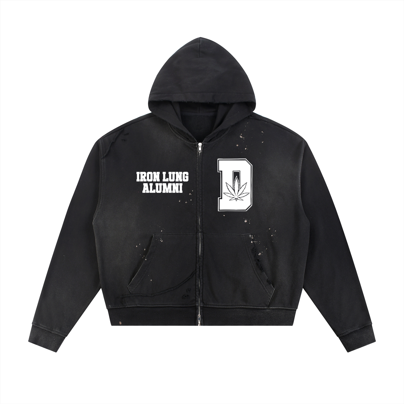 FLYWLKR "THE HIGH CLASS" Sun Fade Frayed Raw Edge Fleece Zip Hoodie