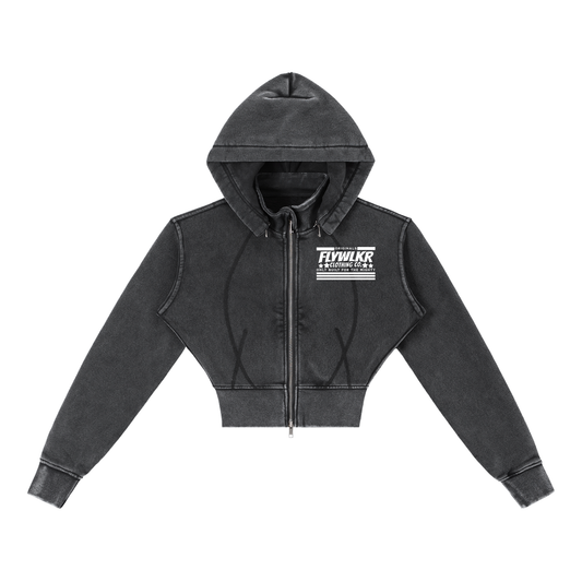 FLYWLKR "ORIGINALS" Vintage Washed Cropped Fleece Hoodie