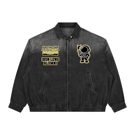 FLYWLKR "PAPER SPACESHIPS" Unisex Vintage Wash Full-Zip Denim Jacket