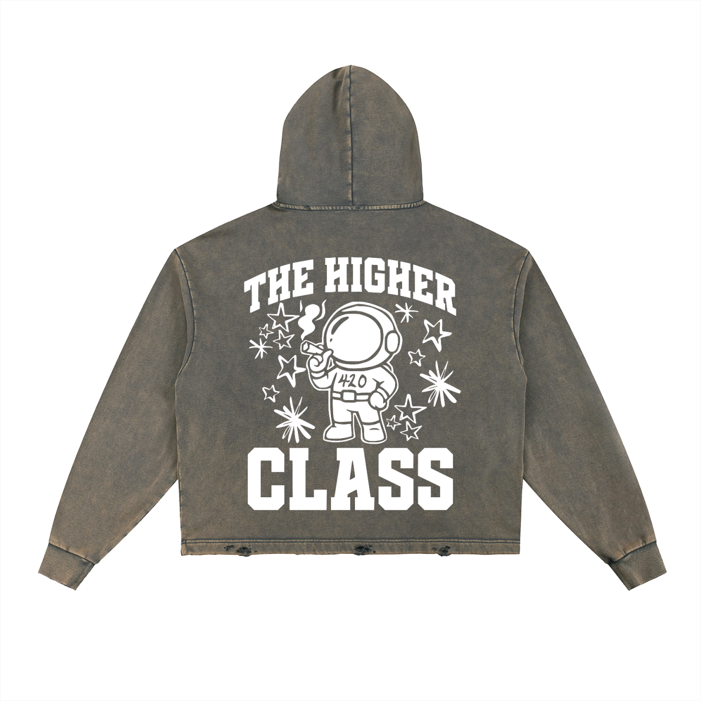FLYWLKR "THE HIGH CLASS" Vintage Washed Frayed-Hem Hoodie