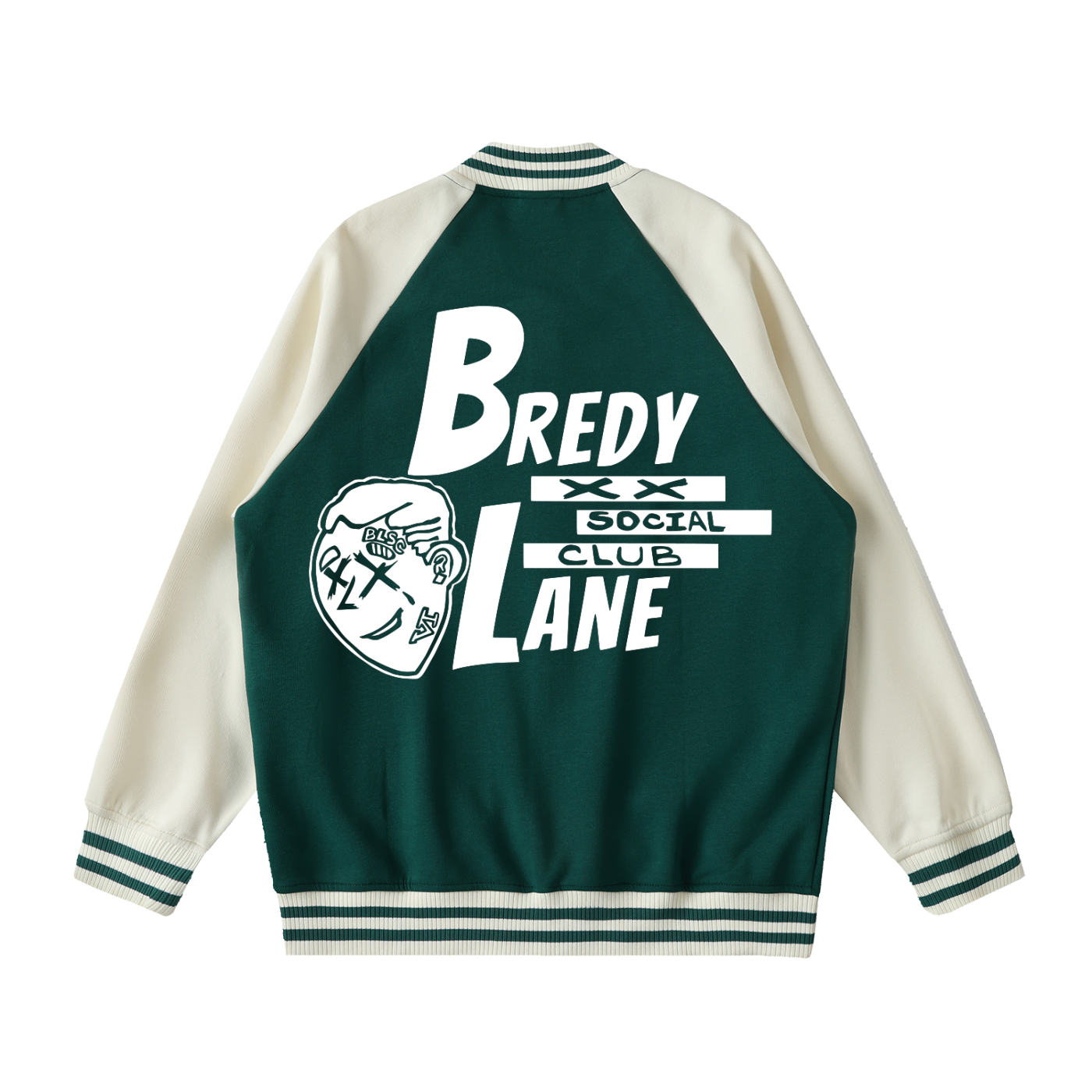 FLYWLKR "BREDY LANE SOCIAL CLUB" Two Tone Raglan Sleeve Varsity Jacket