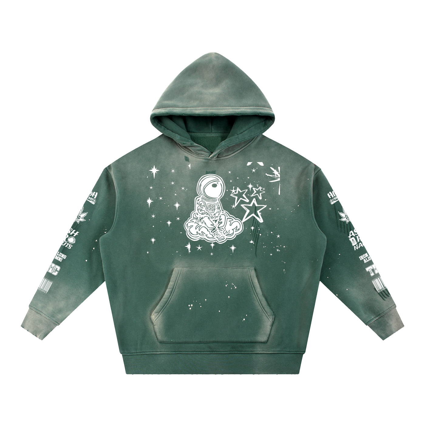 FLYWLKR "PAPER SPACESHIPS SMOKERS CLUB" Vintage Washed Frayed Fleece Hoodie