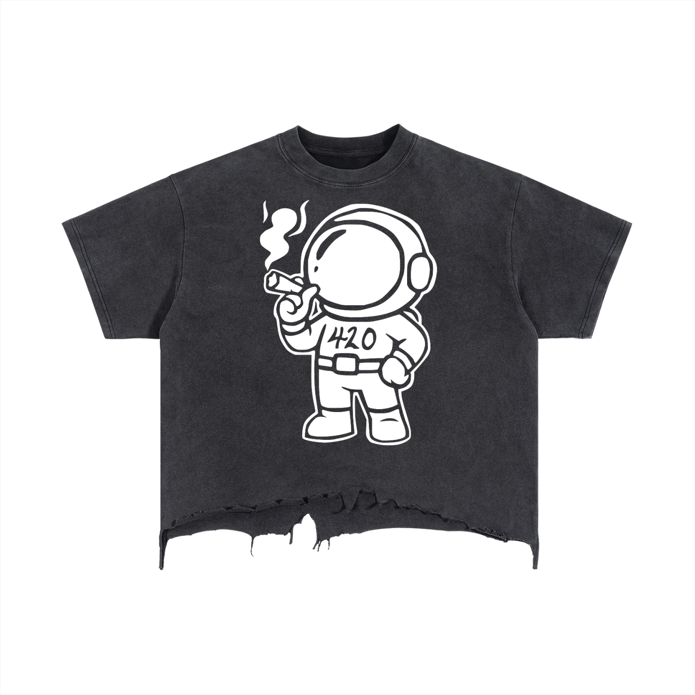 FLYWLKR "THE HIGH CLASS" Vintage Wash Boxy Distressed Hem T-Shirt