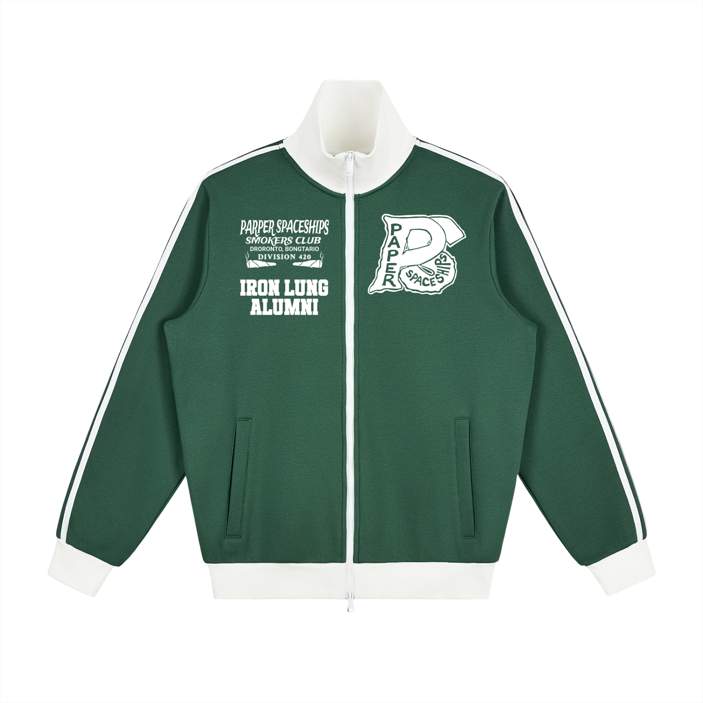 FLYWLKR "PAPER SPACESHIPS SMOKERS CLUB " Contrast Side Stripe Fleece Track Jacket