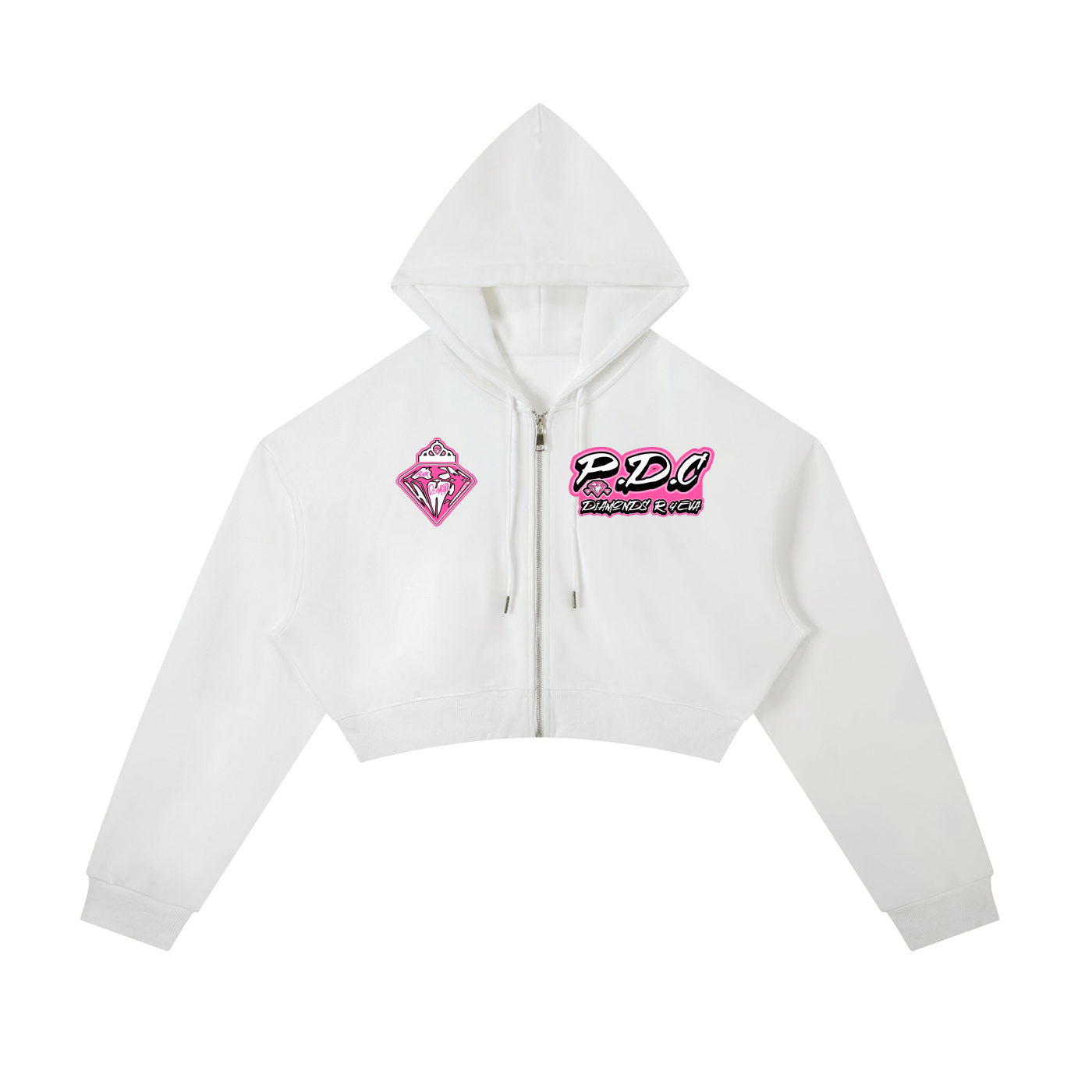 FLYWLKR ORIGINALS "PINK DIAMOND CLUB" Essential Cropped Zip-Up Hoodie