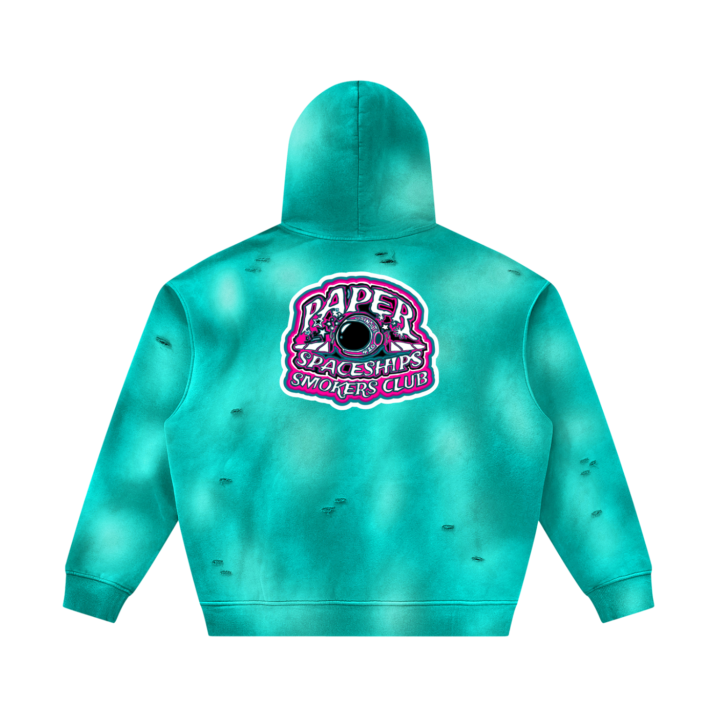 PAPER SPACESHIPS SMOKERS CLUB "U.O.D" Unisex Sunfade Frayed Fleece Hoodie