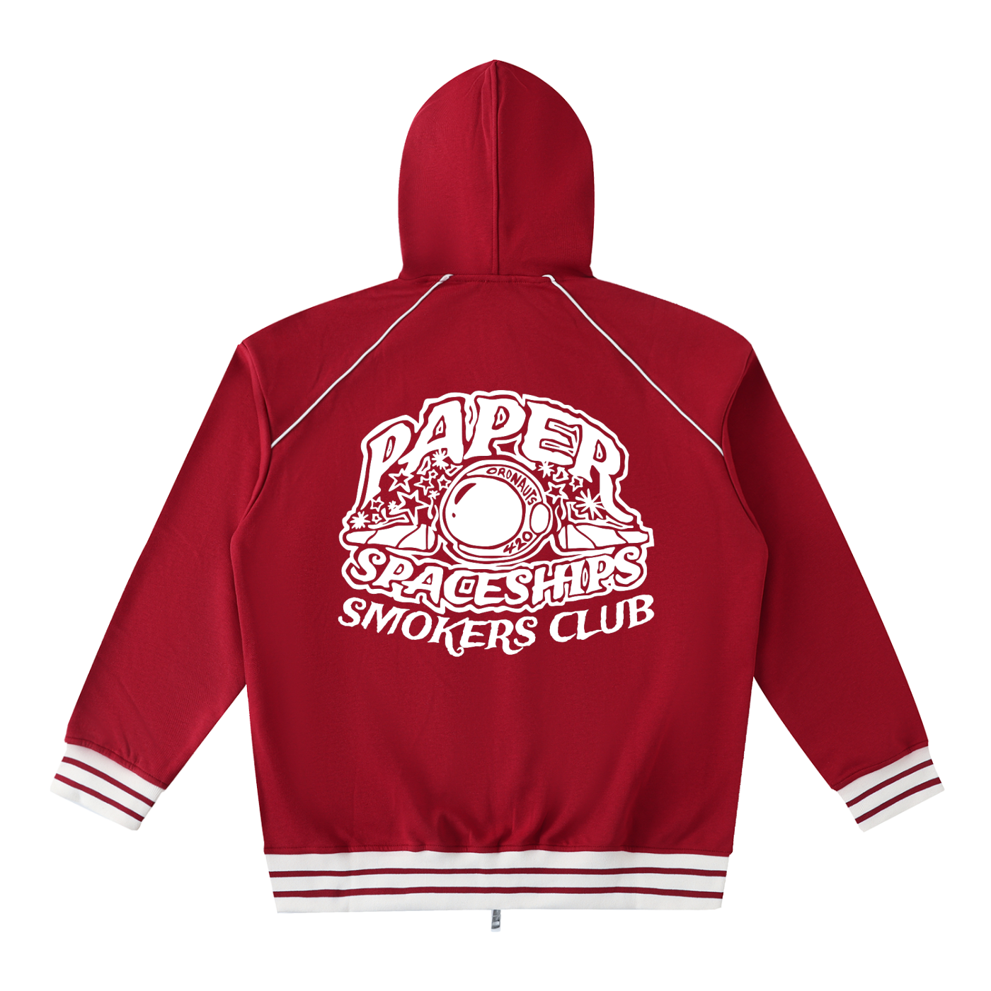 FLYWLKR "PAPER SPACESHIPS SMOKERS CLUB" Striped Trim Zip-Up Hoodie