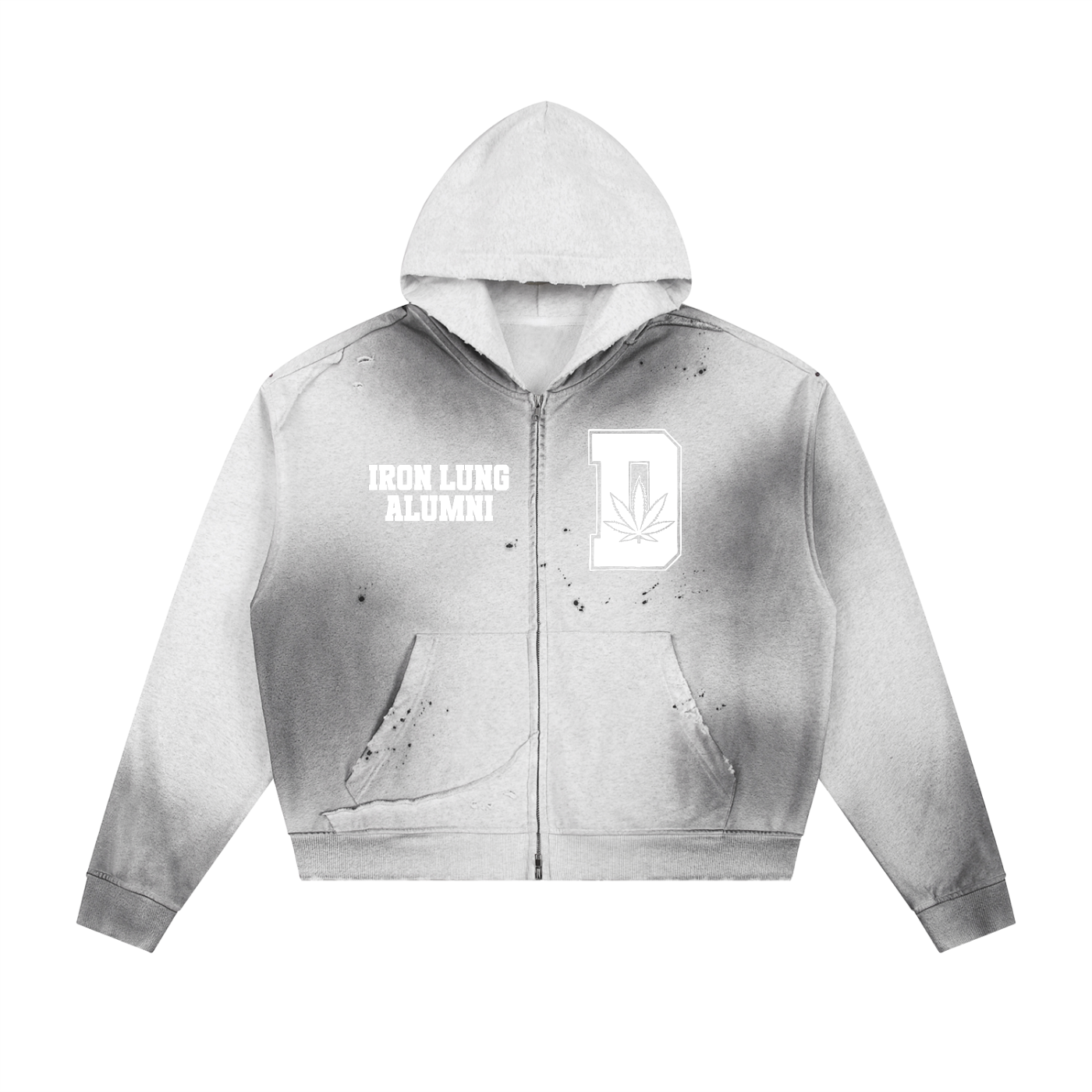 FLYWLKR "THE HIGH CLASS" Sun Fade Frayed Raw Edge Fleece Zip Hoodie