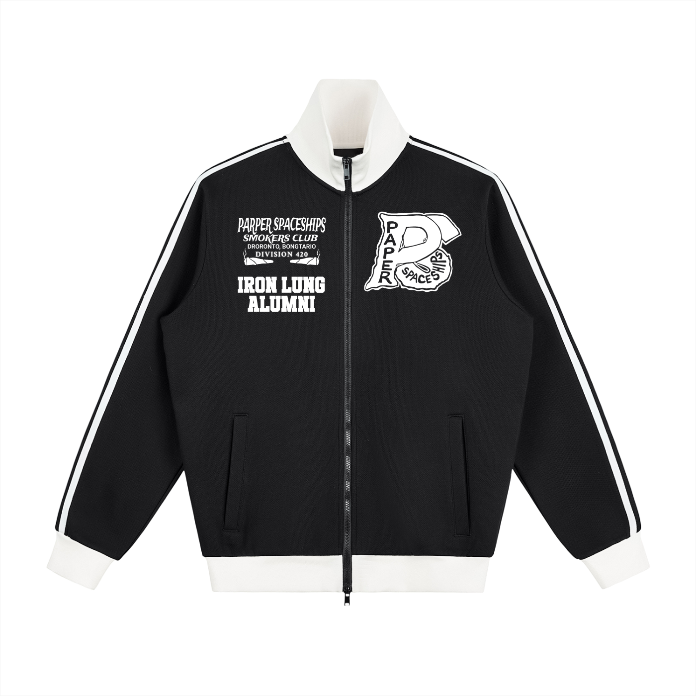 FLYWLKR "PAPER SPACESHIPS SMOKERS CLUB " Contrast Side Stripe Fleece Track Jacket