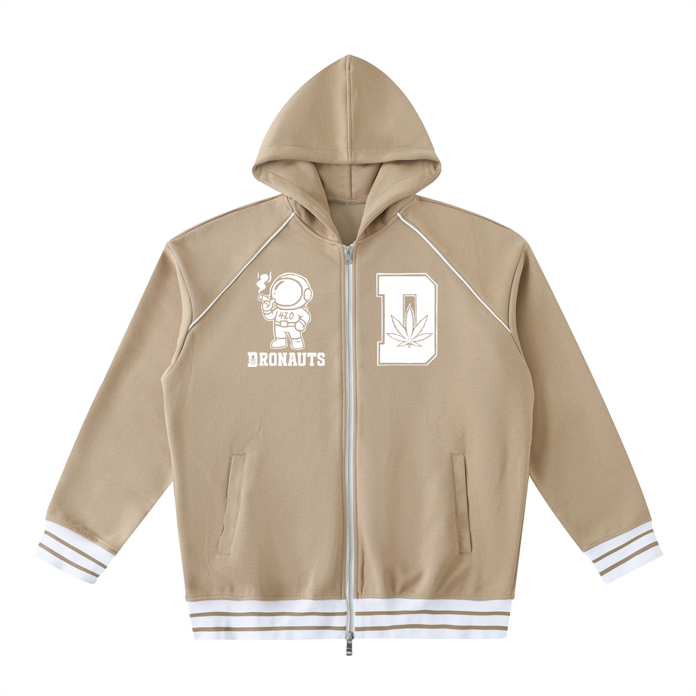 FLYWLKR "PAPER SPACESHIPS SMOKERS CLUB" Striped Trim Zip-Up Hoodie