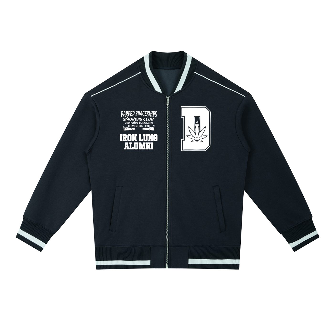 FLYWLKR "PAPER SPACESHIPS SMOKERS CLUB" Contrast Piping Zip Bomber Jacket