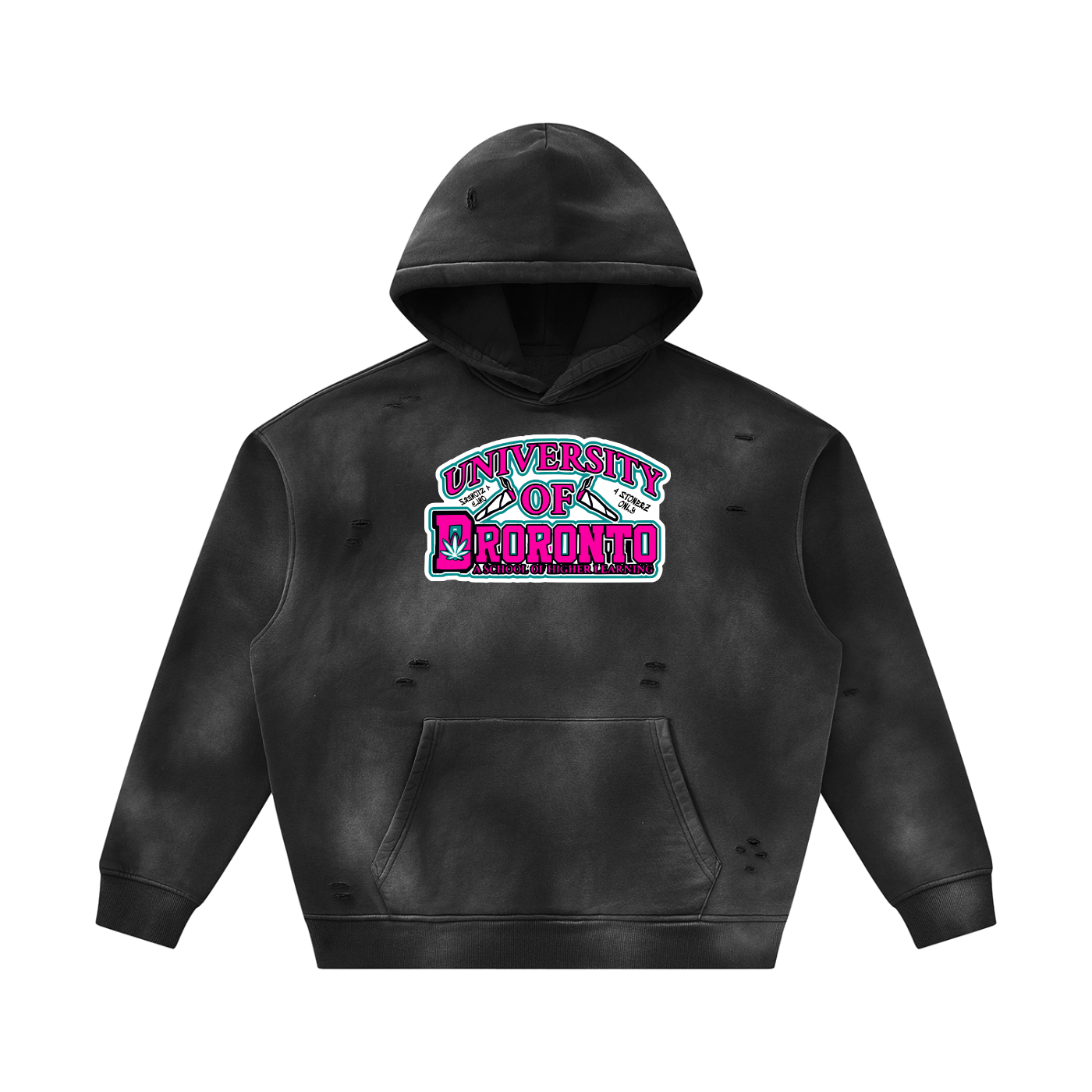 PAPER SPACESHIPS SMOKERS CLUB "U.O.D" Unisex Sunfade Frayed Fleece Hoodie