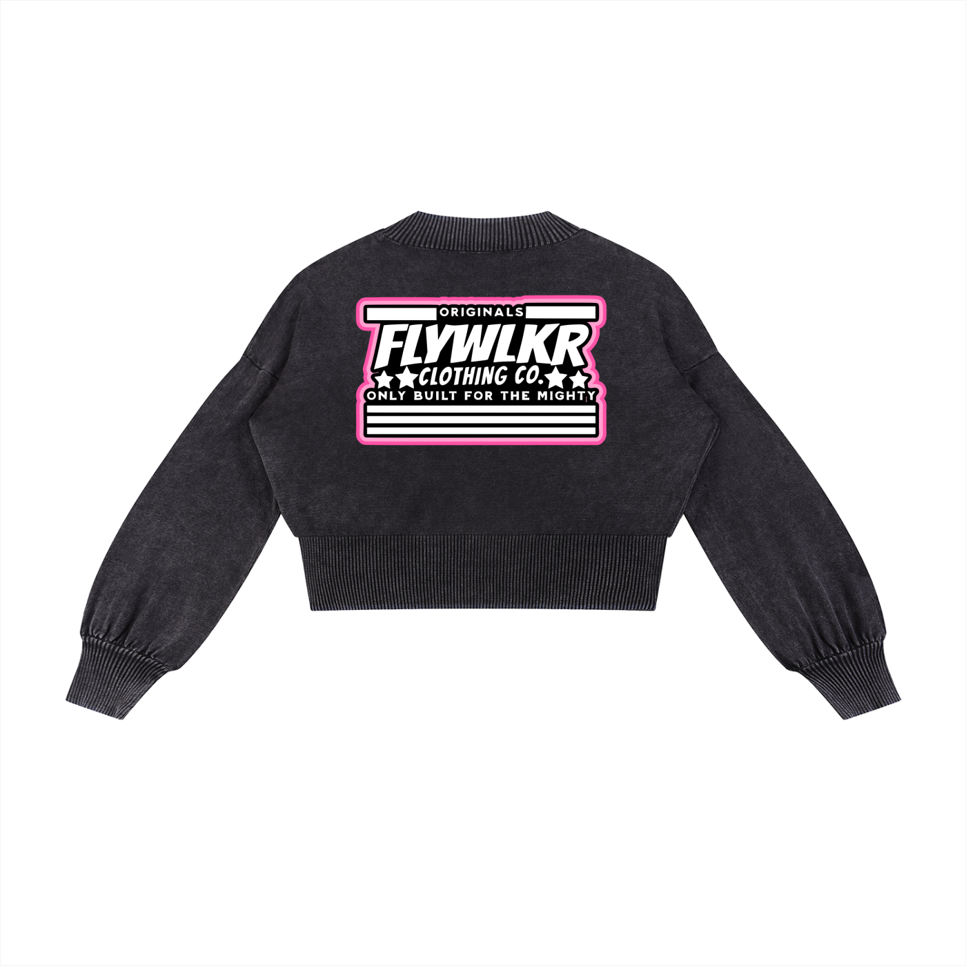 FLYWLKR ORIGINALS "PINK DIAMONDS" Mineral Wash Balloon Sleeve Cropped Sweater