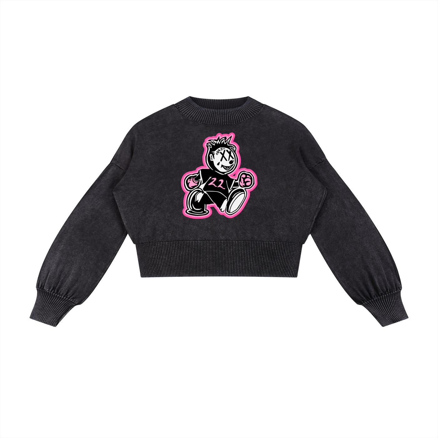 FLYWLKR ORIGINALS "PINK DIAMONDS" Mineral Wash Balloon Sleeve Cropped Sweater