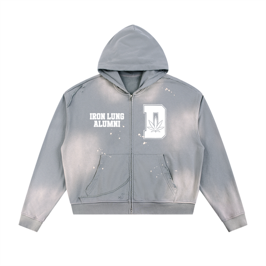 FLYWLKR "THE HIGH CLASS" Sun Fade Frayed Raw Edge Fleece Zip Hoodie