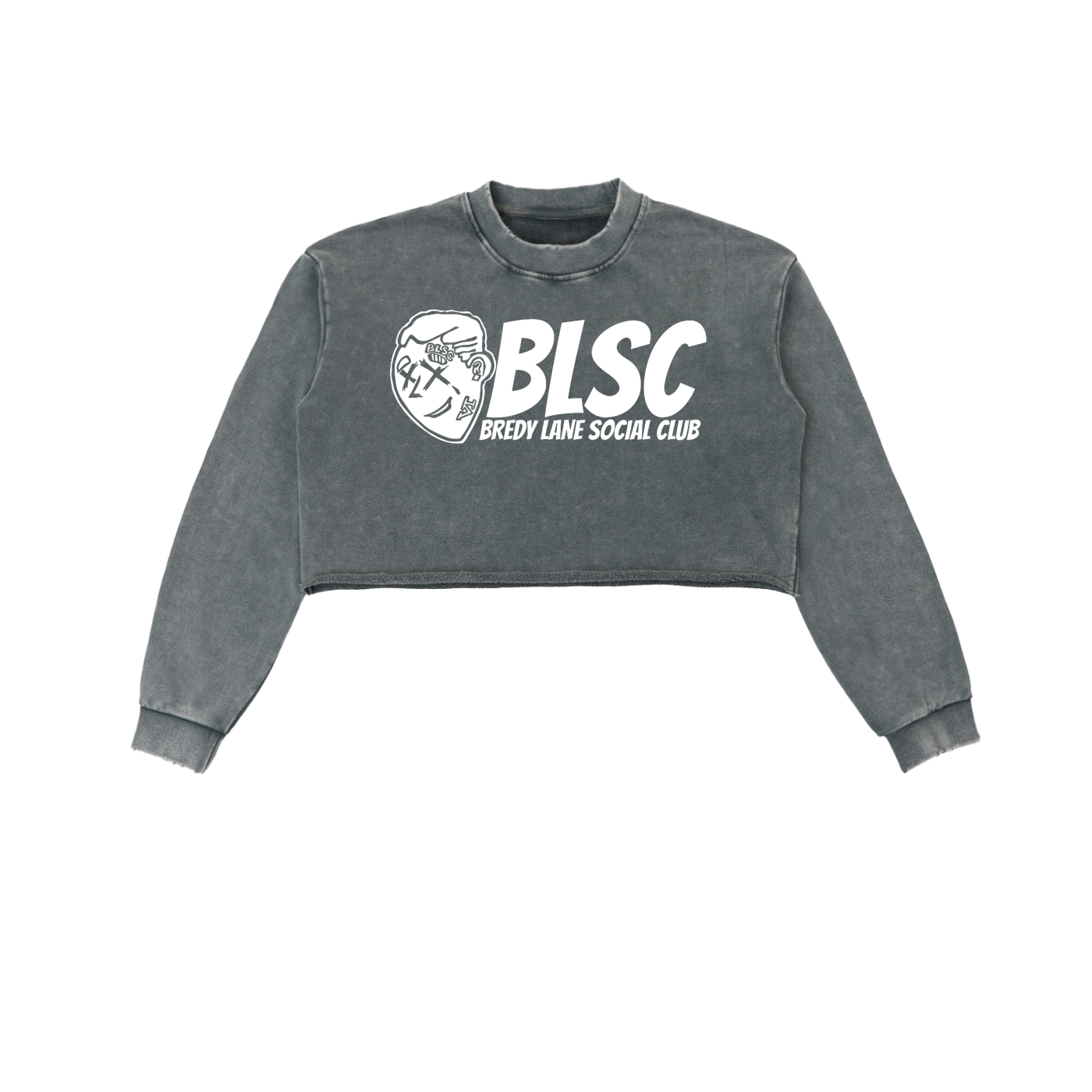 FLYWLKR "BREDY LANE SOCIAL CLUB" Snow Washed Raw Edge Cropped Sweatshirt