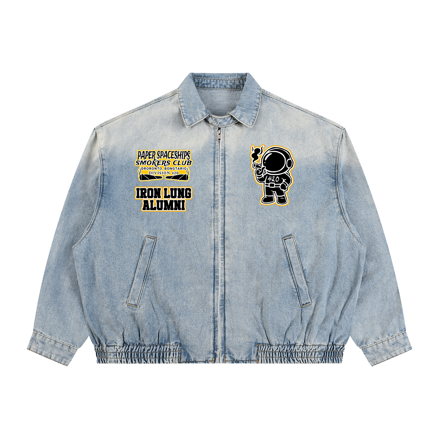 FLYWLKR "PAPER SPACESHIPS" Unisex Vintage Wash Full-Zip Denim Jacket