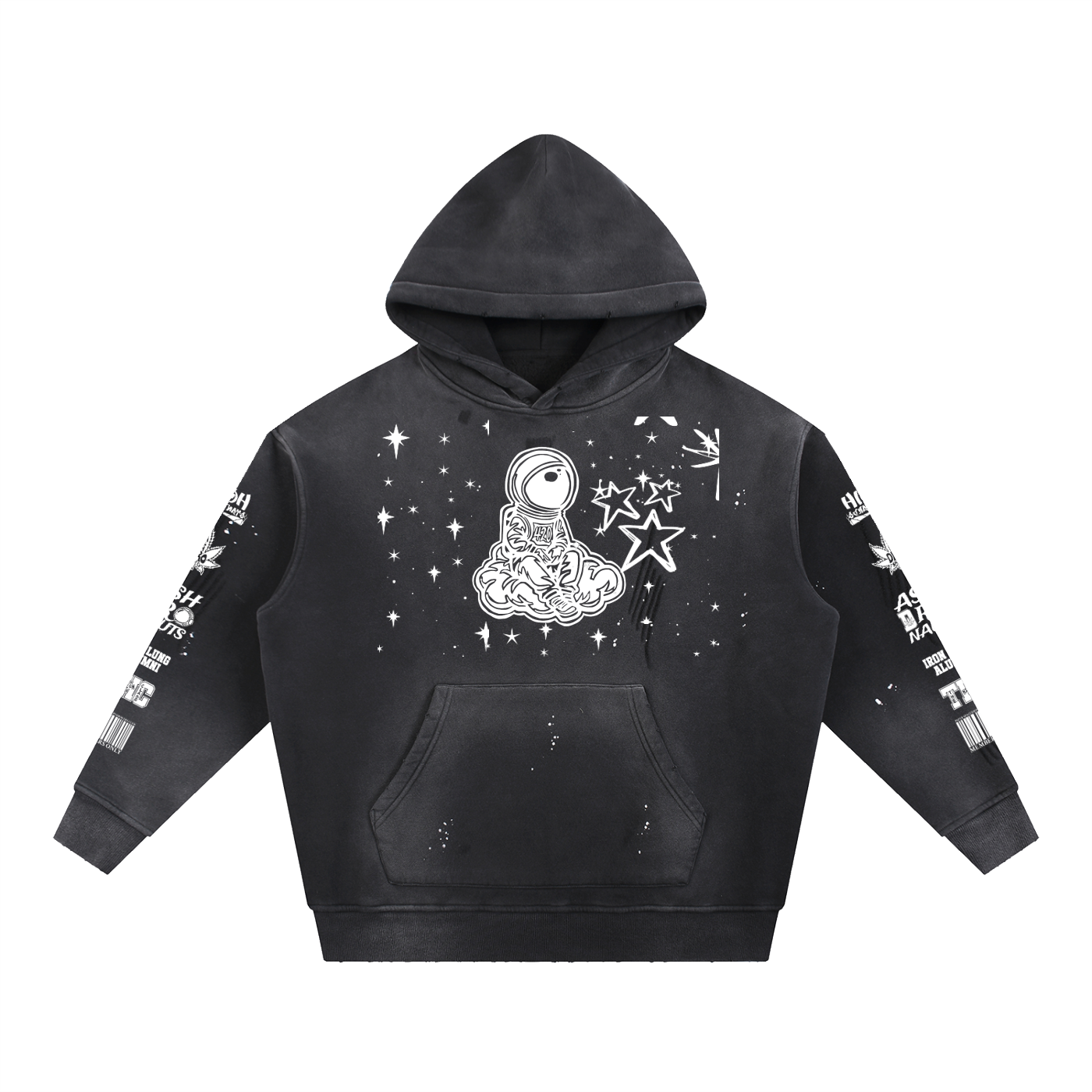 FLYWLKR "PAPER SPACESHIPS SMOKERS CLUB" Vintage Washed Frayed Fleece Hoodie