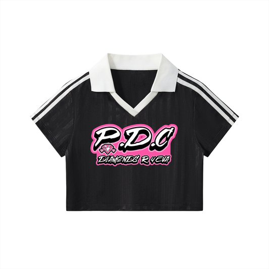 FLYWLKR ORIGINALS "PINK DIAMONDS CLUB" Contrast Collar Striped Cropped Jersey