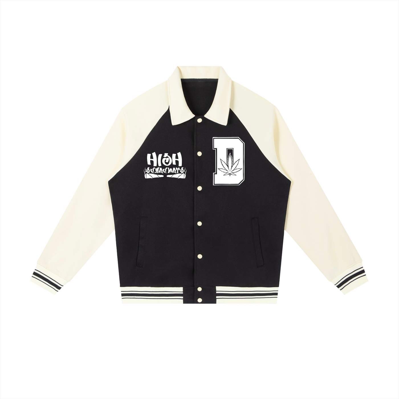 FLYWLKR "THE HIGH CLASS" Contrast Raglan Sleeve Baseball Jacket