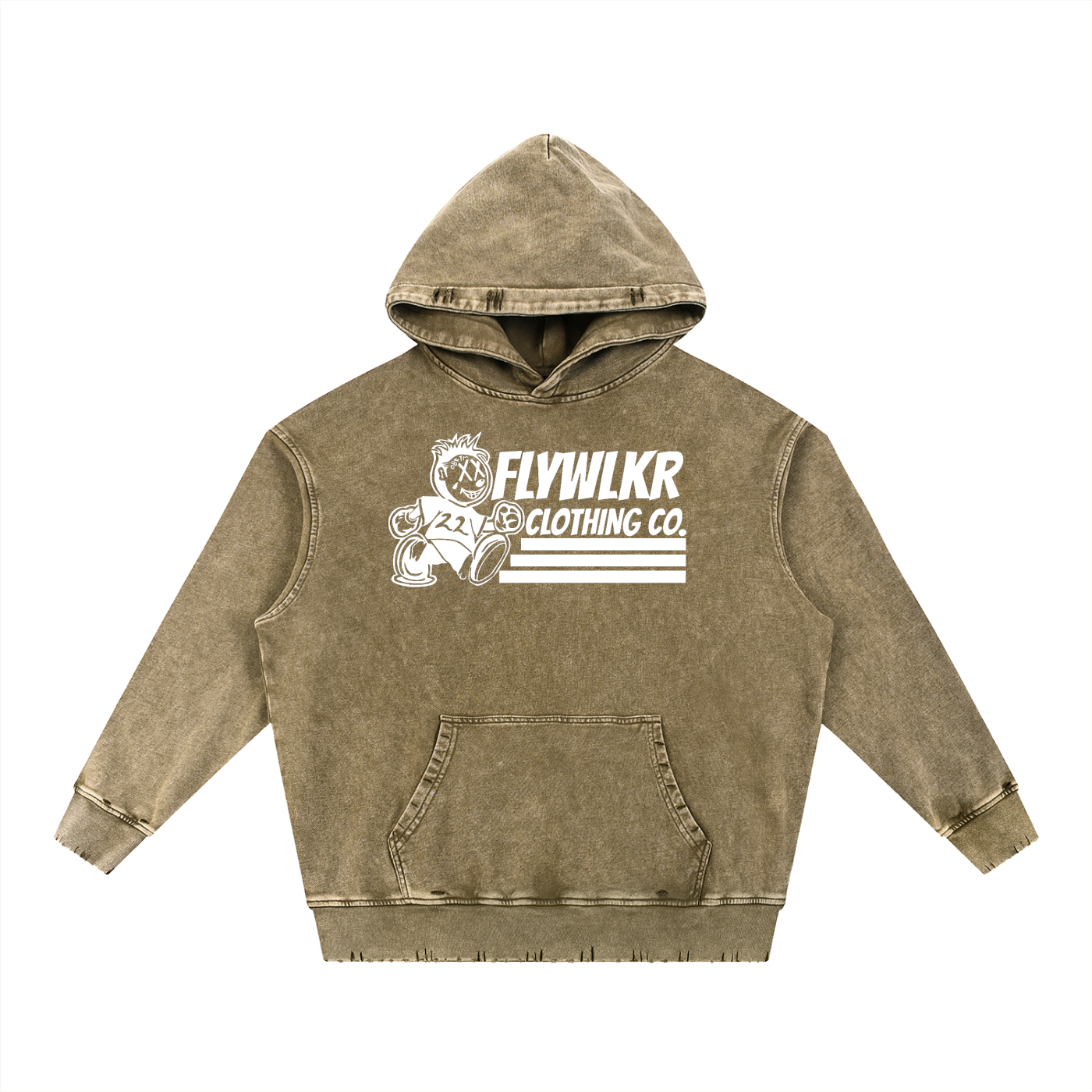 FLYWLKR "ORIGINALS" Snow Wash Hand-Frayed Heavyweight  Hoodie
