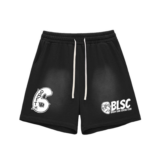 FLYWLKR "BREDY LANE SOCIAL CLUB" Sun Fade Raw Edge Cotton Shorts