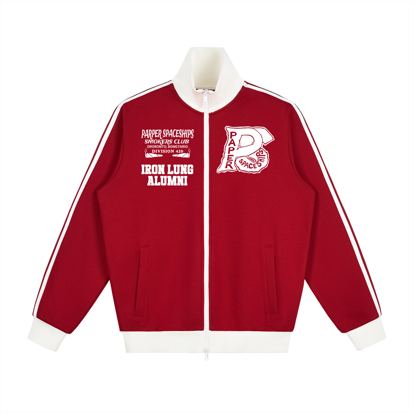 FLYWLKR "PAPER SPACESHIPS SMOKERS CLUB " Contrast Side Stripe Fleece Track Jacket