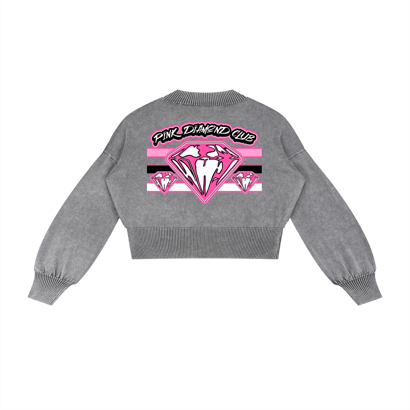 FLYWLKR ORIGINALS "PINK DIAMOND CLUB" Mineral Wash Balloon Sleeve Cropped Sweater